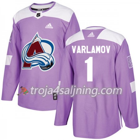Colorado Avalanche tröja Semyon Varlamov 1 Adidas 2017-2018 Lila Fights Cancer Practice Authentic - NHL Tröjor Herr